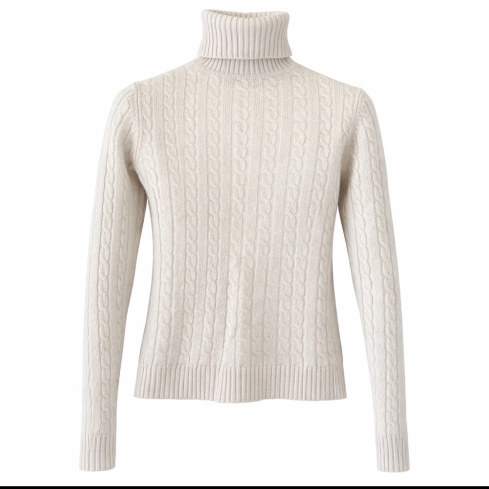 Women's LAUREN Ralph Lauren S Beige 100% Cashmere Cable Knit Turtleneck